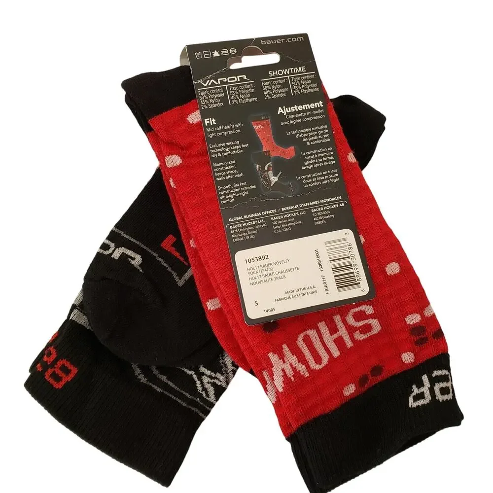 2 Pk Bauer Novelty Socks Small 2-4.5 Youth Mid-Calf Light Compression Ice Hockey